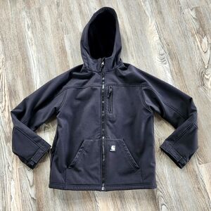 Carhartt J182 Black Shoft Shell Active Jacket Mens M Hooded Lined Nylon Full Zip